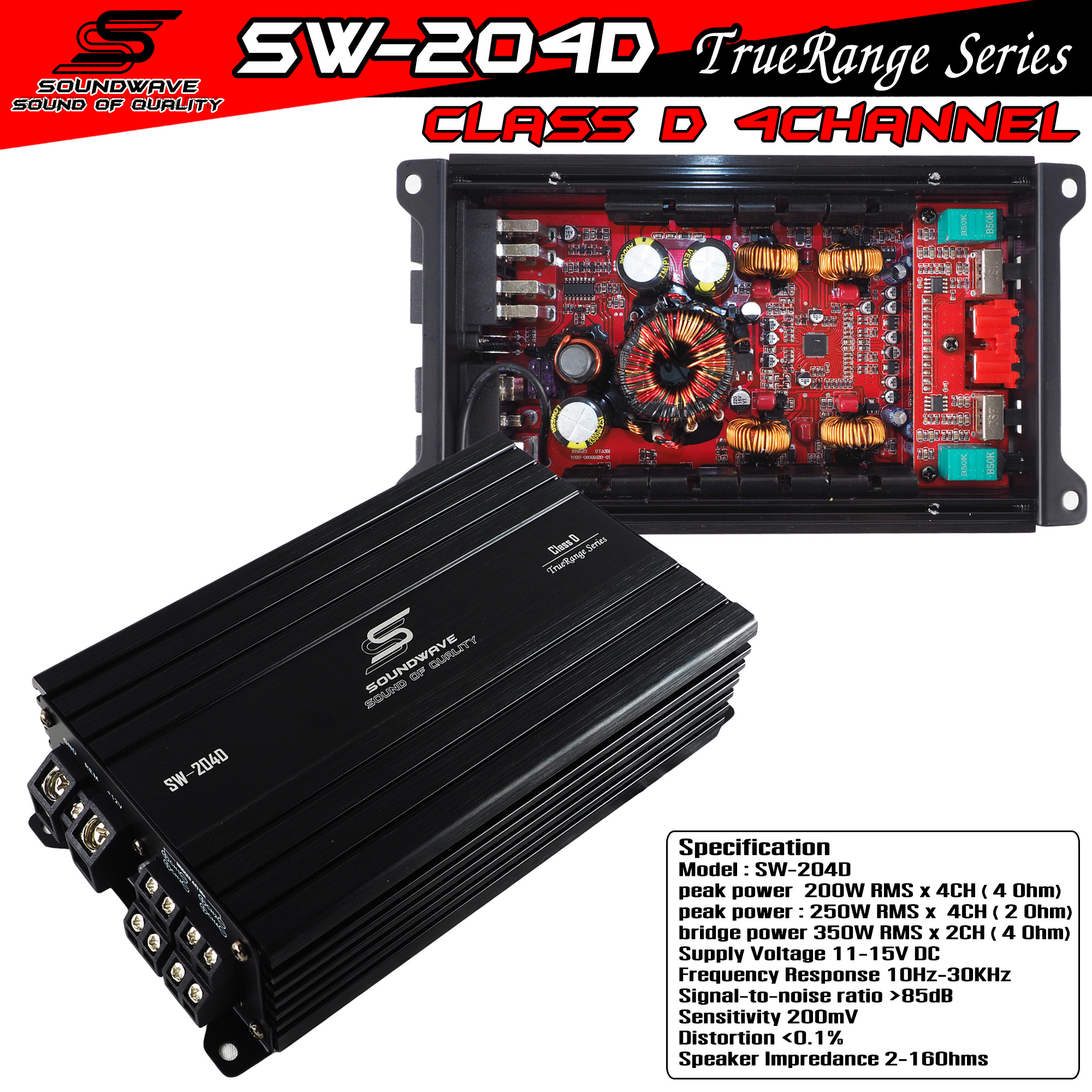 SOUNDWAVE POWER D 4CH SW-204D Made in Germany เพาเวอร์แอมป์, เพาเวอร์4ชาแนล, เพาเวอร์รถยนต์, เครื่อง