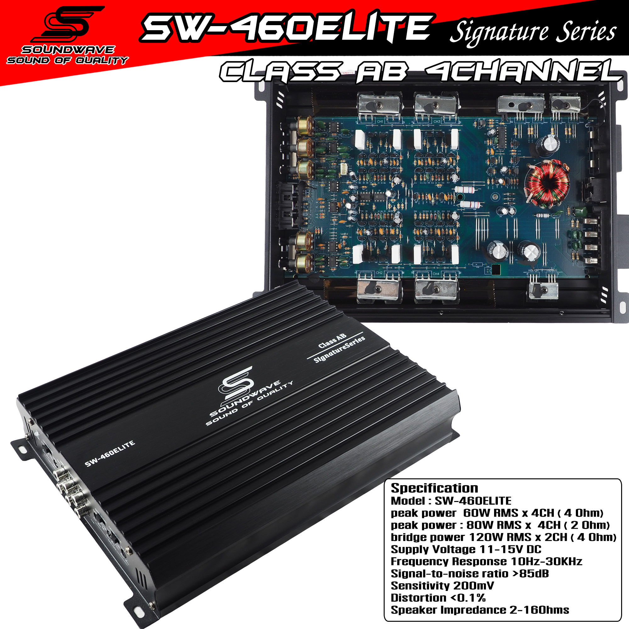 เพาเวอร์แอมป์ 4 Ch.Class AB รุ่น SW-460ELITE Signature Series SOUNDWAVE , แอมป์ขยาย,เครื่องเสียงรถยน