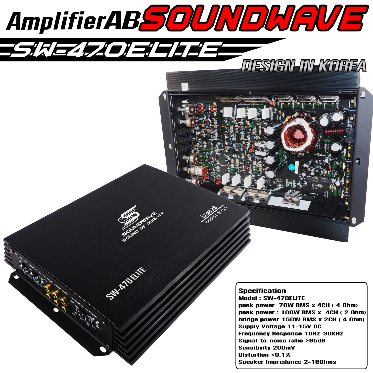 SOUNDWAVE POWER AB 4CH SW-470ELITE เพาเวอร์แอมป์, เพาเวอร์4ชาแนล, เพาเวอร์รถยนต์, เครื่องเสียงรถยนต์